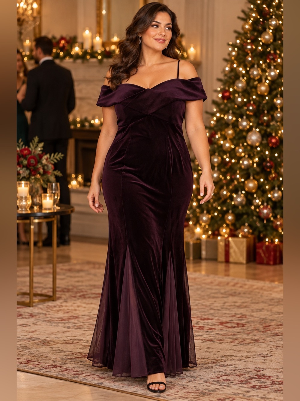 Nightway Velvet Off Shoulder Formal Maxi Dress 14W Mother of Bride Holiday